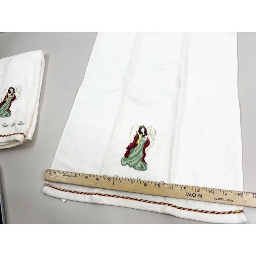 VTG St Nicholas Square 25x16 Angel Hand Towels (Set Of 2) Cream 100% Cotton GUC